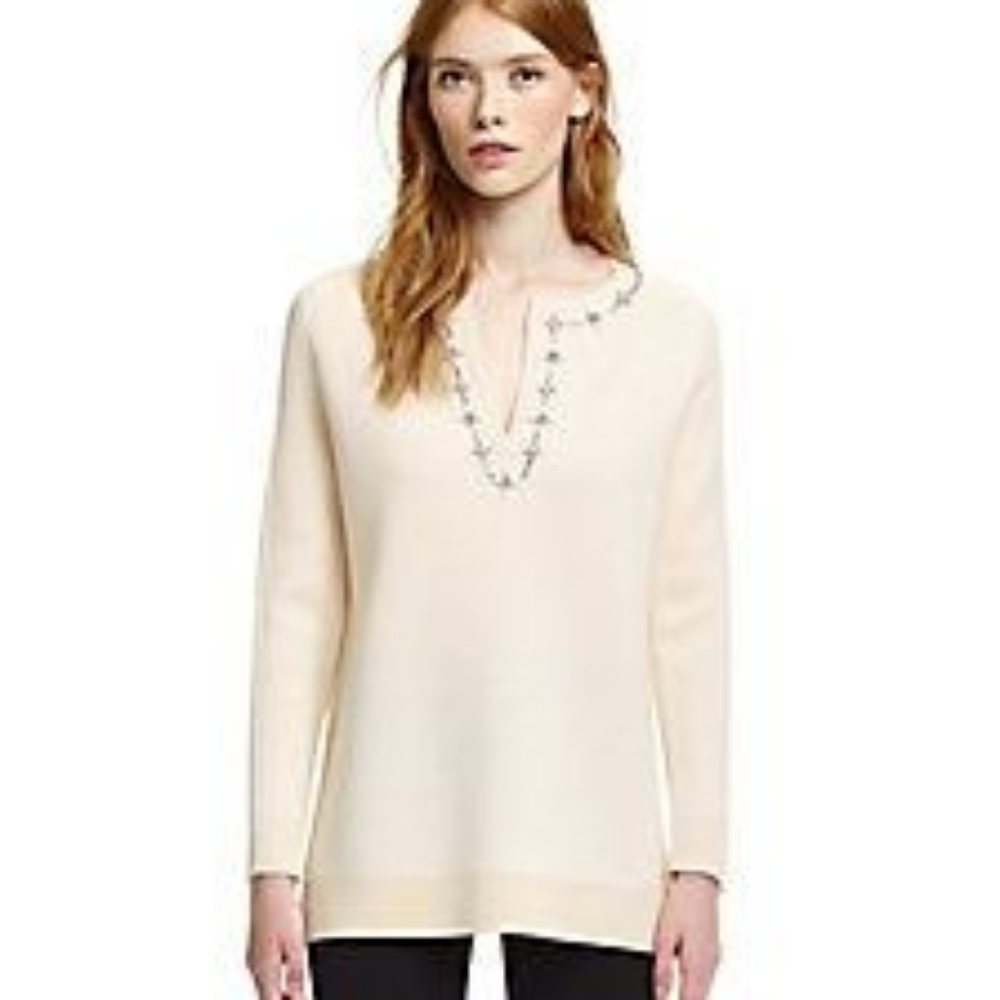 Tory Burch Persia ivory merino wool tunic sweater Size S